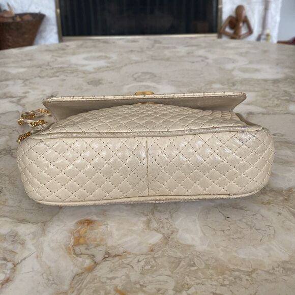 Bally Quilted Ivory Leather Woven Chain Strap Shoulder Bag Vintage - Picture 8 of 15